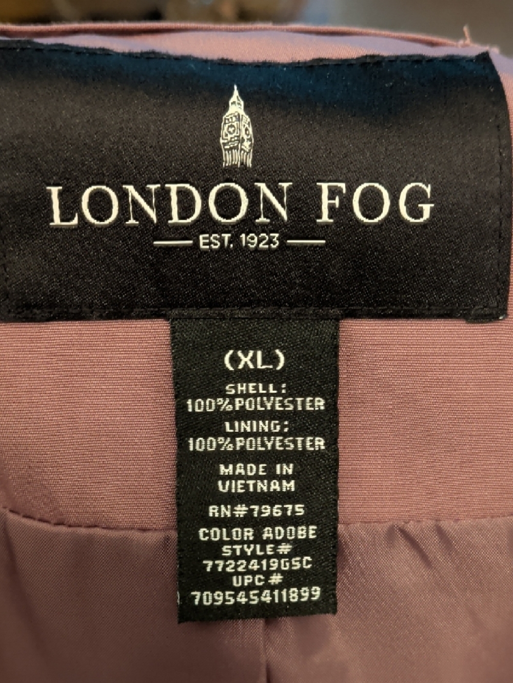 London Fog Mauve Hooded Trench Coat with Belt - Picture 6 of 6